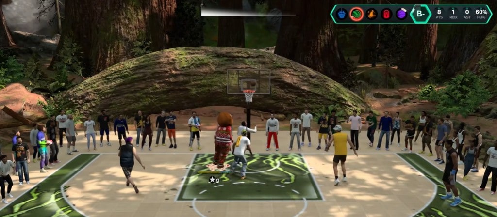 NBA 2K27 Park gameplay with crowd and forest court