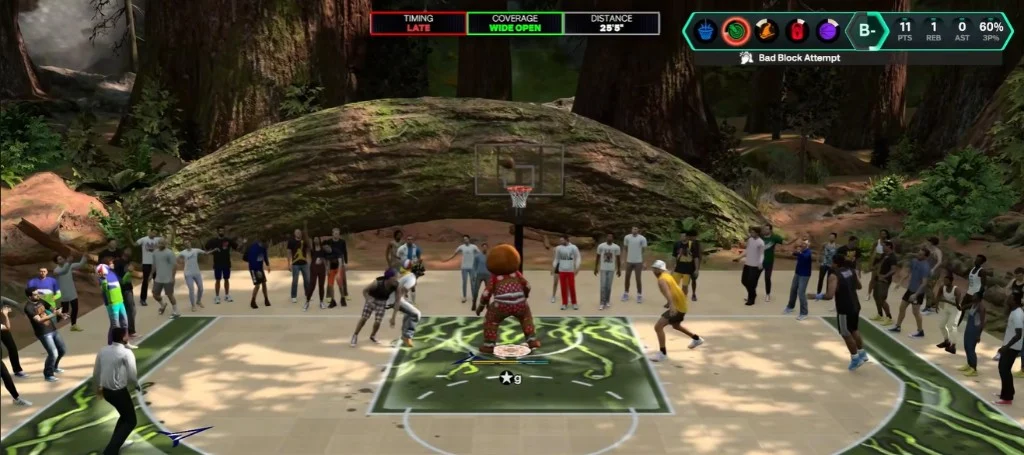 NBA 2K27 shot timing overlay during open three-point attempt