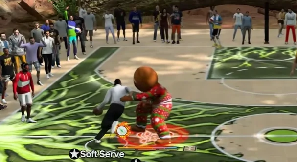 NBA 2K27 streetball dribble move against holiday mascot build