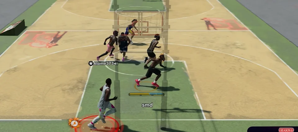 NBA 2K27 Season 1 outdoor court with takeover indicators